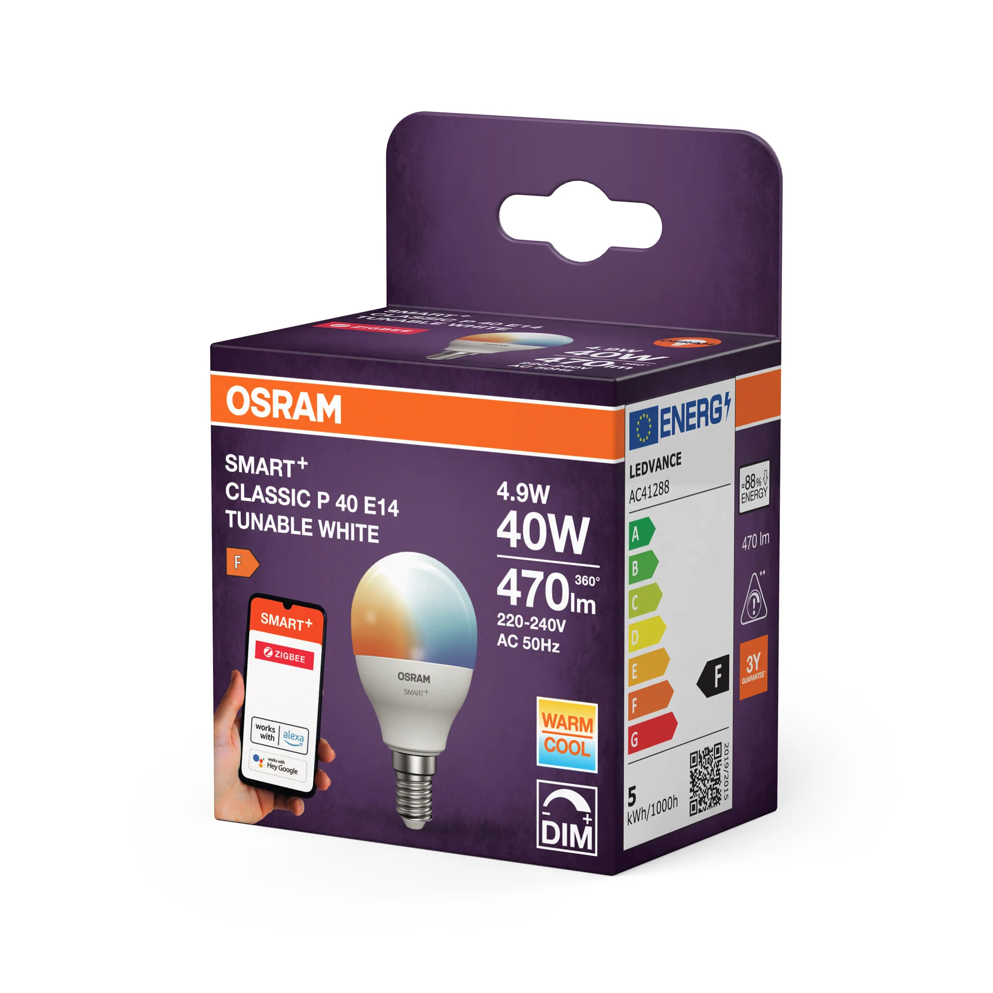 OSRAM SMART LED P40 Miniball E14 4,9W ZigBee justerbar vit - Image 3